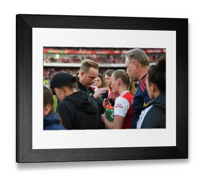 Framed Print : Arsenal Women's Team: Head Coach Jonas Eidevall Rallies Players Before Extra-Time in UEFA Champions League Semifinal vs. VfL Wolfsburg Framed Print : Arsenal Women's Team: Head Coach Jonas Eidevall Rallies Players Before Extra-Time in UEFA Champions League Semifinal vs. VfL Wolfsburg