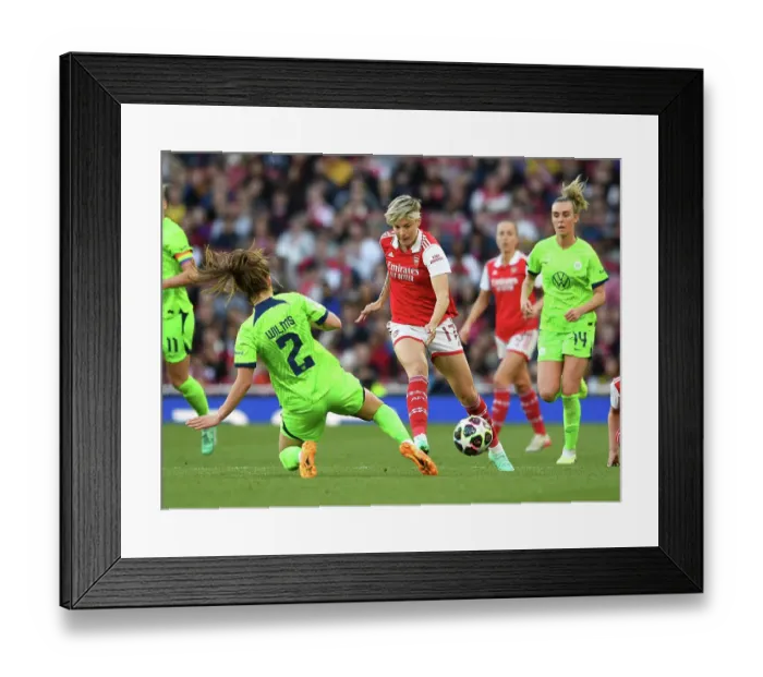 Framed Print : Arsenal vs. VfL Wolfsburg: A Tense Moment in the UEFA Women's Champions League Semifinal (2022-23)