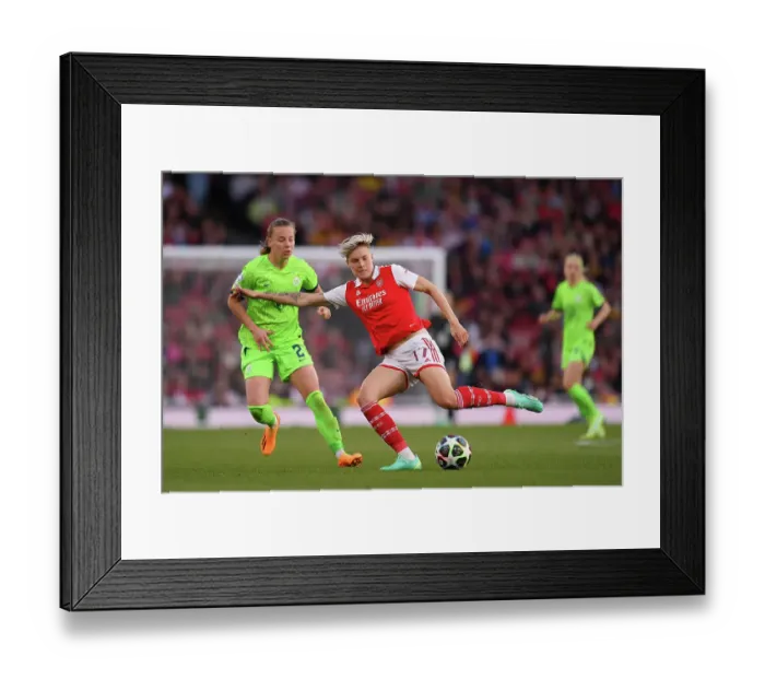 Framed Print : Arsenal vs. VfL Wolfsburg: A Tense Moment in the 2022-23 UEFA Women's Champions League Semifinal Framed Print : Arsenal vs. VfL Wolfsburg: A Tense Moment in the 2022-23 UEFA Women's Champions League Semifinal