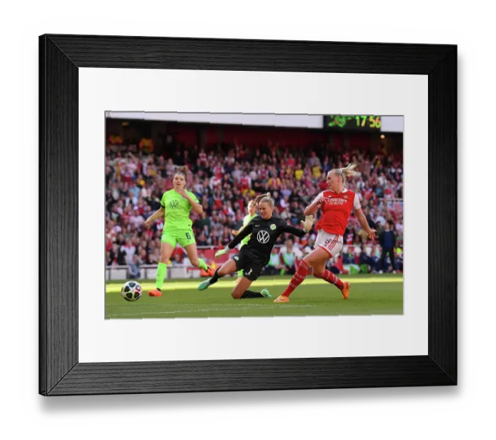 Framed Print : Arsenal Women's UEFA Champions League Semifinal: Stina Blackstenius Scores the Historic First Goal Against VfL Wolfsburg