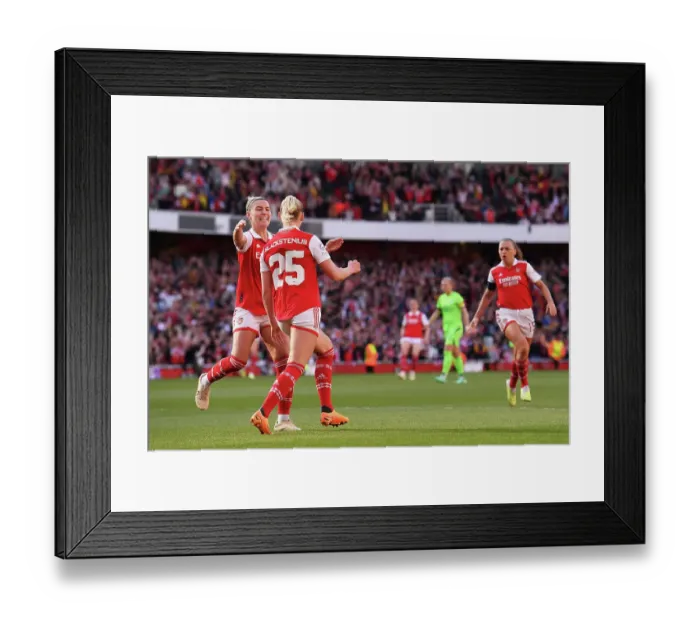 Framed Print : Arsenal Women's Historic European Victory: Stina Blackstenius Scores the Opener in UEFA Champions League Semifinal vs VfL Wolfsburg