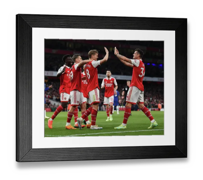 Framed Print : Arsenal Celebrate Martin Odegaard's Goal: Arsenal FC vs Chelsea FC, Premier League 2022-23