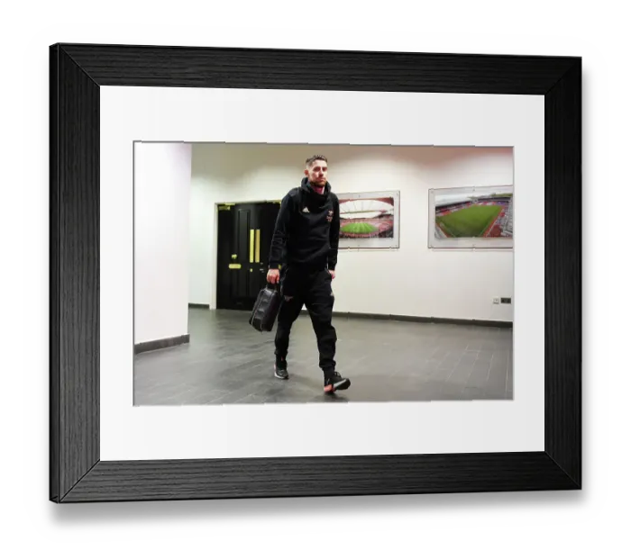 Framed Print : Arsenal's Jorginho Arrives at Emirates Stadium Ahead of Arsenal v Chelsea Clash (2022-23)