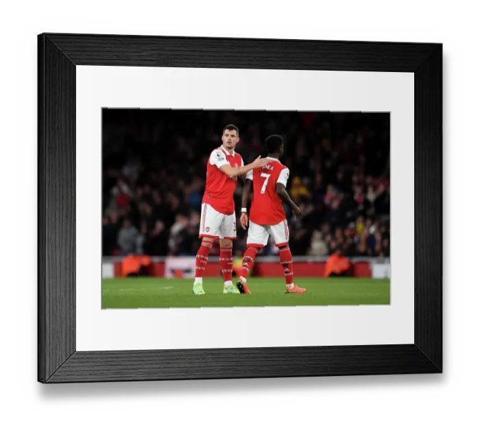 Framed Print : Arsenal's Xhaka and Saka: A Moment of Connection Amidst the Intense Arsenal v Chelsea Rivalry (2022-23) Framed Print : Arsenal's Xhaka and Saka: A Moment of Connection Amidst the Intense Arsenal v Chelsea Rivalry (2022-23)