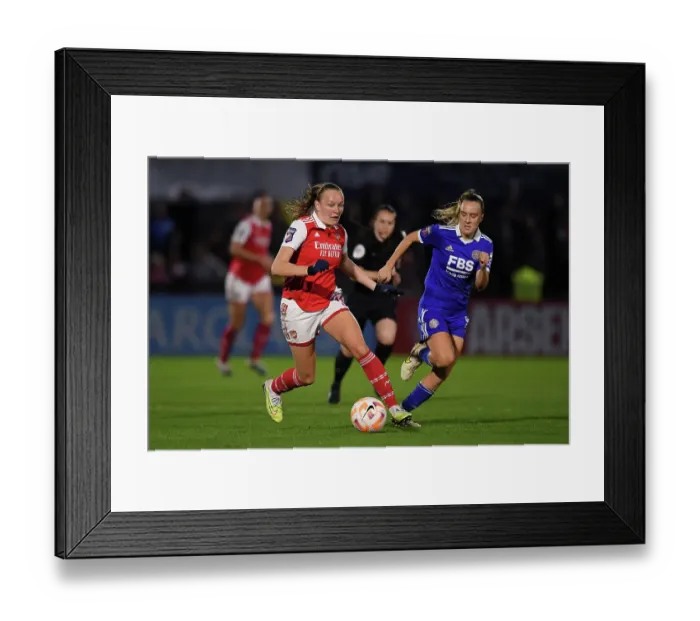 Framed Print : Arsenal vs. Leicester City: A Tense WSL Showdown - Frida Maanum Fends Off Josie Green Framed Print : Arsenal vs. Leicester City: A Tense WSL Showdown - Frida Maanum Fends Off Josie Green