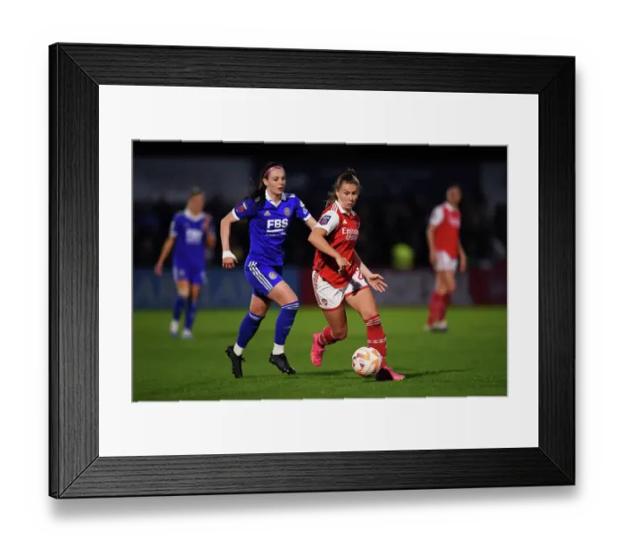 Framed Print : Arsenal vs Leicester City: Women's Super League Showdown at Meadow Park (2022-23) - A Thrilling Battle between Arsenal Women and Leicester City Women