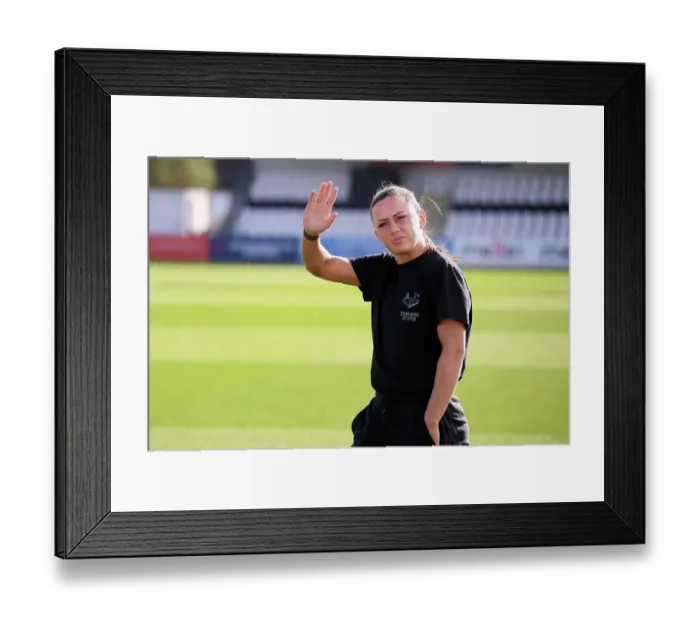 Framed Print : Arsenal's Katie McCabe Conducts Pre-Match Inspection at Meadow Park Ahead of Arsenal vs Leicester City