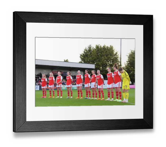 Framed Print : Arsenal Women and Leicester City Women Honor the National Anthem Ahead of FA Super League Match at Meadow Park (2022-23)