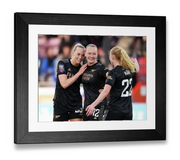 Framed Print : Arsenal Women Celebrate Stina Blackstenius's Goal Against Brighton & Hove Albion in FA WSL (2022-23)