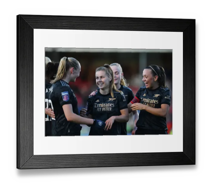 Framed Print : Arsenal Women Celebrate Victory: Pelova Scores Fourth Goal Against Brighton & Hove Albion (2022-23)