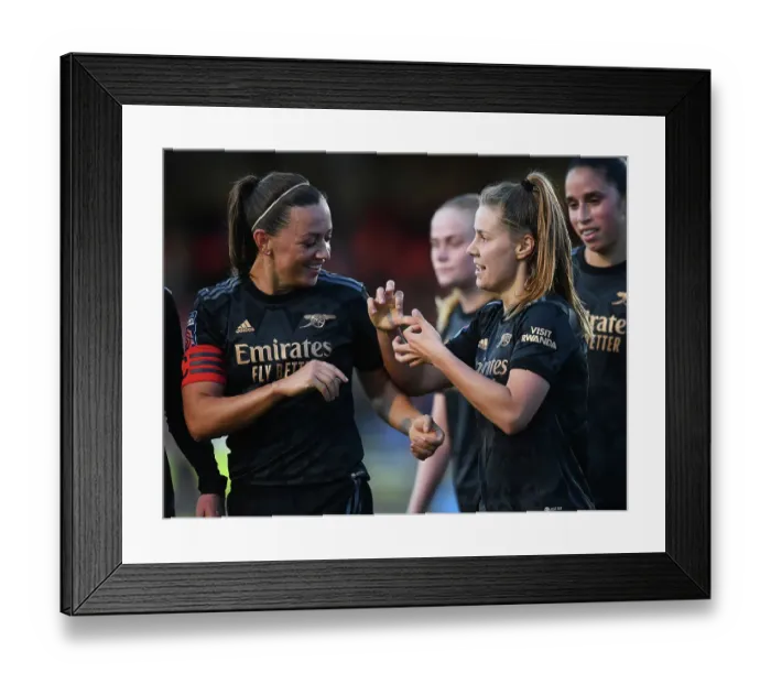Framed Print : Arsenal Women's Dominance: Pelova and McCabe Celebrate Four-Goal Blitz Against Brighton & Hove Albion Framed Print : Arsenal Women's Dominance: Pelova and McCabe Celebrate Four-Goal Blitz Against Brighton & Hove Albion