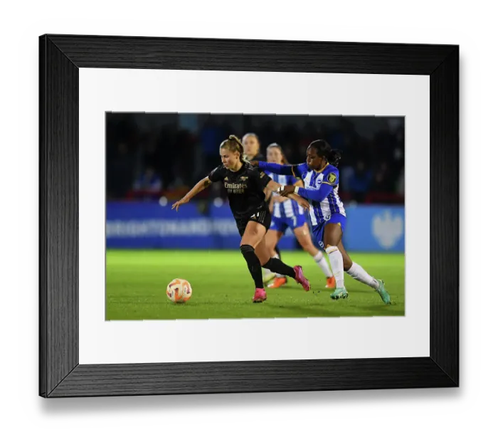 Framed Print : Arsenal's Victoria Pelova Faces Pressure from Brighton's Danielle Carter in FA Women's Super League Clash