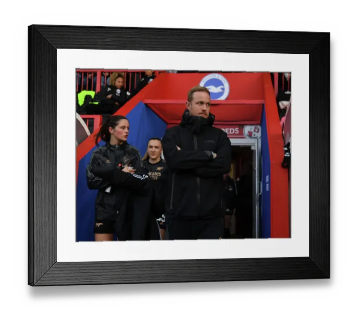 Framed Print : Arsenal Women's Coach Jonas Eidevall Before Match vs. Brighton & Hove Albion (FA Women's Super League 2022-23)