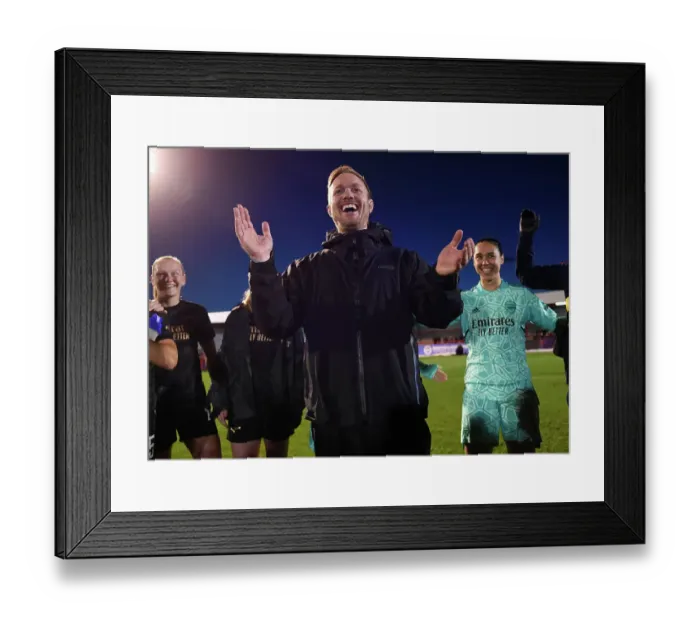 Framed Print : Arsenal Women's Coach Jonas Eidevall Addresses Team After Match Against Brighton & Hove Albion (FA Women's Super League 2022-23)