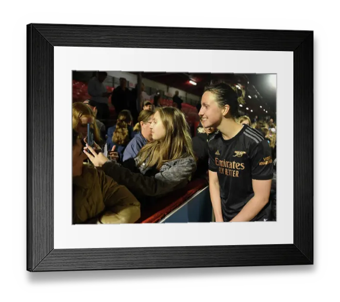Framed Print : Arsenal Women's Player Lotte Wubben-Moy Takes a Selfie with Fan after Brighton Match Framed Print : Arsenal Women's Player Lotte Wubben-Moy Takes a Selfie with Fan after Brighton Match