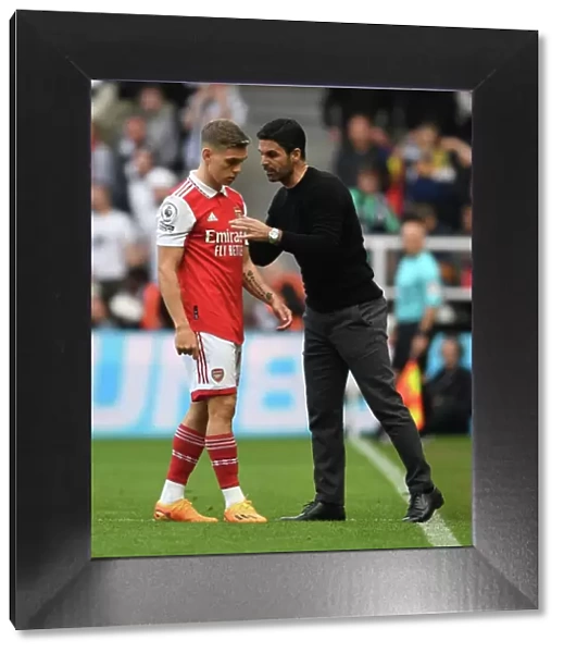 Arsenal Manager Mikel Arteta with Leandro Trossard during Newcastle United vs Arsenal FC, Premier League 2022-23