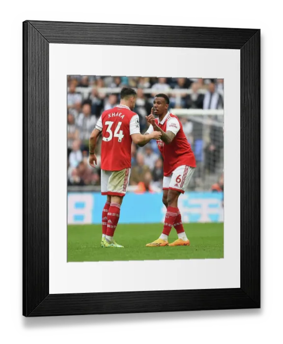 Framed Print : Granit Xhaka and Gabriel in Action: Arsenal vs. Newcastle United, Premier League 2022-23