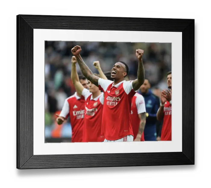 Framed Print : Gabriel's Celebration: Arsenal Secures Victory Over Newcastle United in Premier League Showdown (2022-23)