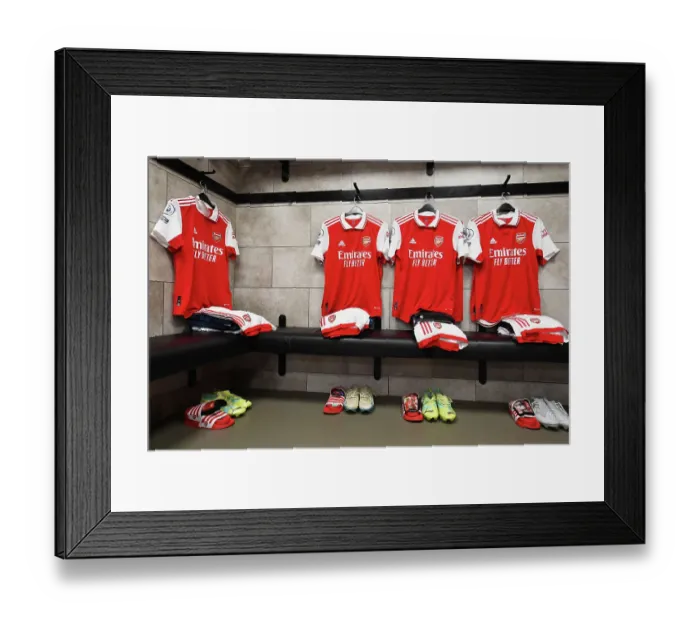 Framed Print : Arsenal's Match Shirts in Newcastle United's Stadium: Pre-Match Preparation (Newcastle United vs Arsenal, 2022-23)