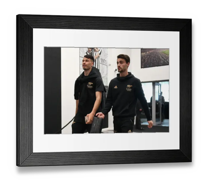Framed Print : Arsenal's Martinelli and Vieira Arrive at St. James Park Ahead of Newcastle Clash (2022-23)