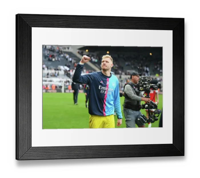 Framed Print : Arsenal Reclaim Premier League Crown: Aaron Ramsdale's Emotional Title-Winning Celebration at Newcastle United