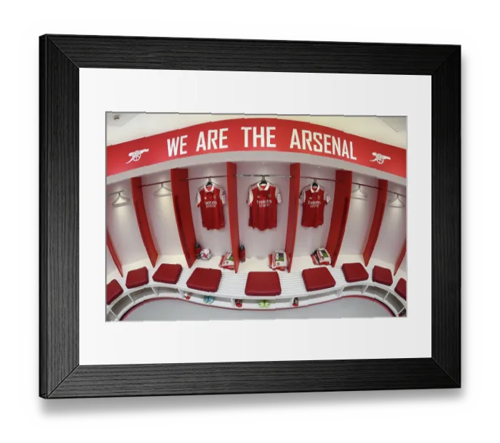 Framed Print : Arsenal FC: Pre-Match Shirts in the Changing Room - Arsenal vs. Chelsea, Premier League 2022-23 Framed Print : Arsenal FC: Pre-Match Shirts in the Changing Room - Arsenal vs. Chelsea, Premier League 2022-23