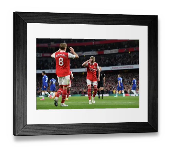 Framed Print : Arsenal Celebrate Odegaard's Goal: Arsenal FC vs Chelsea FC, Premier League 2022-23