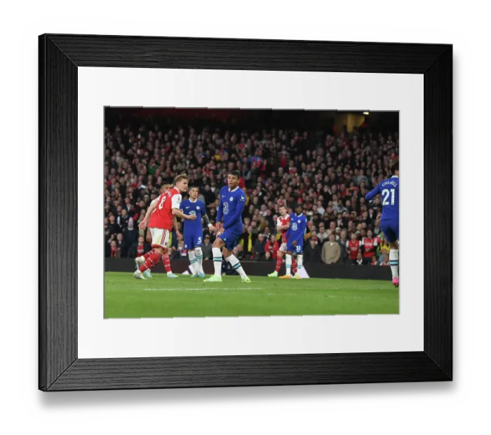 Framed Print : Martin Odegaard Scores First: Arsenal Ahead Against Chelsea in Thrilling 2022-23 Premier League Match