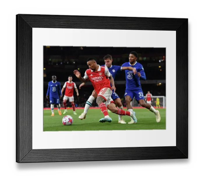Framed Print : Arsenal's Gabriel Jesus Faces Off Against Chelsea's Defense in Intense Premier League Clash Framed Print : Arsenal's Gabriel Jesus Faces Off Against Chelsea's Defense in Intense Premier League Clash