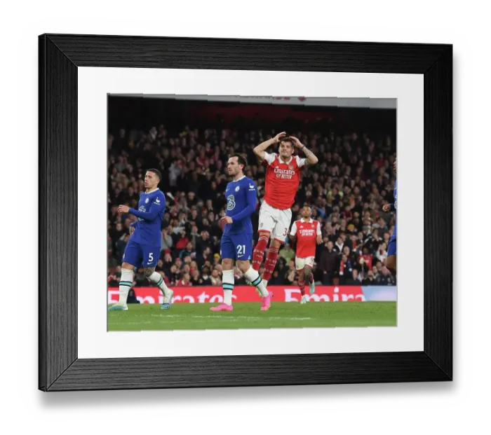Framed Print : Arsenal's Granit Xhaka in Action Against Chelsea in the Premier League Showdown (2022-23) Framed Print : Arsenal's Granit Xhaka in Action Against Chelsea in the Premier League Showdown (2022-23)