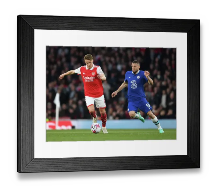 Framed Print : Arsenal vs. Chelsea: Martin Odegaard Battles It Out in the 2022-23 Premier League Clash