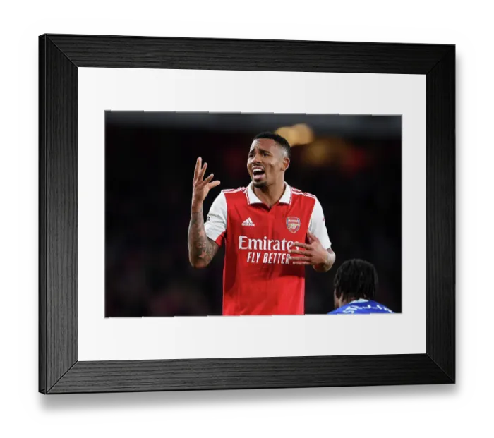 Framed Print : Arsenal vs. Chelsea: Gabriel Jesus Emotional Reaction at Emirates Stadium (Premier League 2022-23)