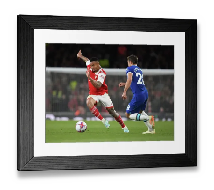 Framed Print : Arsenal's Gabriel Jesus Outmaneuvers Chelsea's Azpillicueta in Thrilling Premier League Clash
