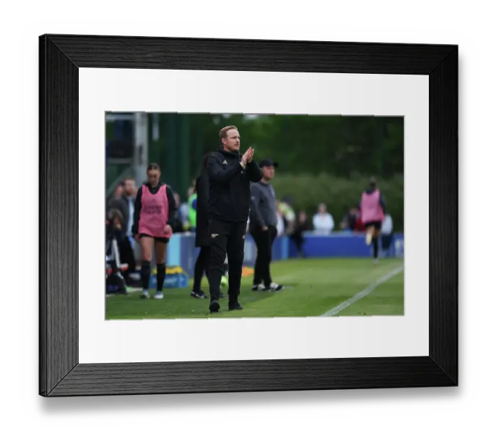 Framed Print : Arsenal's Jonas Eidevall Reacts During Everton vs Arsenal (FA Women's Super League, 2022-23)