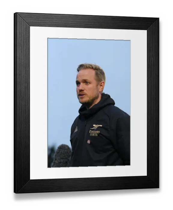 Framed Print : Arsenal's Jonas Eidevall Post-Match Interview after Everton Clash in FA Women's Super League (2022-23) Framed Print : Arsenal's Jonas Eidevall Post-Match Interview after Everton Clash in FA Women's Super League (2022-23)
