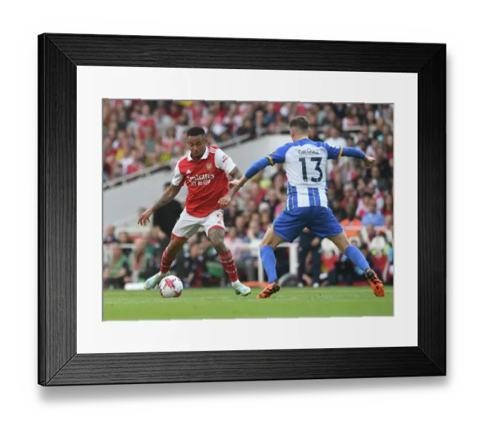 Framed Print : Arsenal's Gabriel Jesus Faces Off Against Brighton's Pascal Gross in Premier League Clash Framed Print : Arsenal's Gabriel Jesus Faces Off Against Brighton's Pascal Gross in Premier League Clash