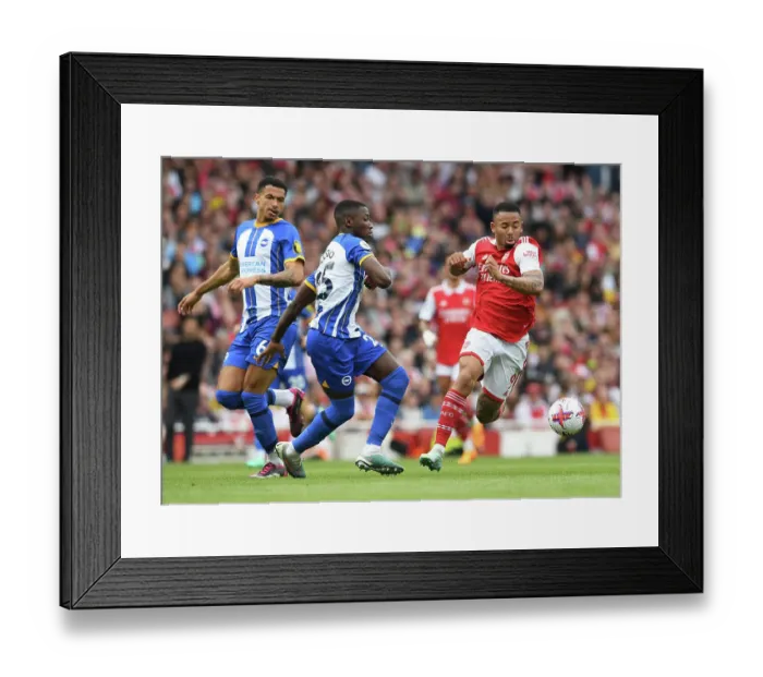 Framed Print : Arsenal vs Brighton: Gabriel Jesus Clashes with Moises Caicedo in Intense Premier League Showdown (2022-23)