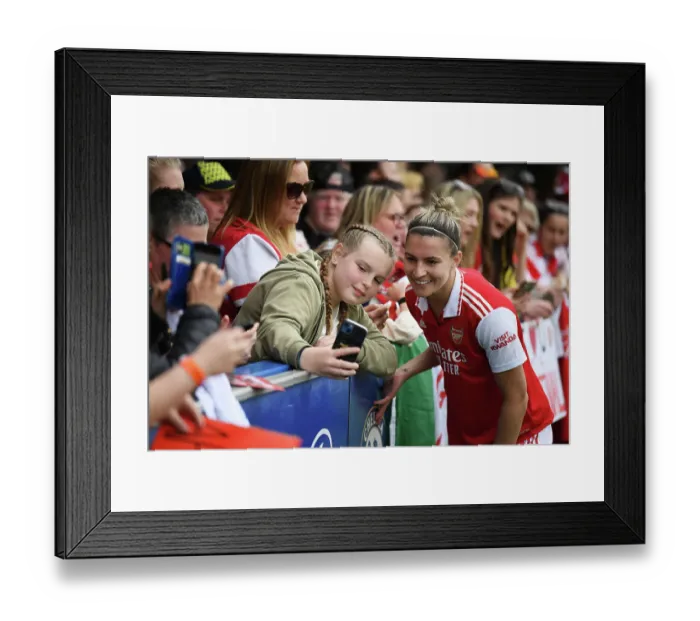 Framed Print : Arsenal Women's Player Steph Catley Interacts with Fan after Chelsea Match