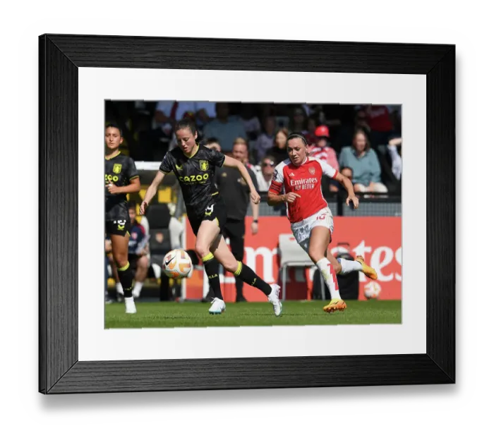 Framed Print : Arsenal vs. Aston Villa: FA Women's Super League Showdown at Meadow Park (2022-23) - Katie McCabe Closes In Framed Print : Arsenal vs. Aston Villa: FA Women's Super League Showdown at Meadow Park (2022-23) - Katie McCabe Closes In