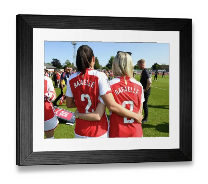 Framed Print : Arsenal Women Celebrate FA WSL Title Victory: Rafaelle Souza and Leah Williamson Rejoice after Defeating Aston Villa