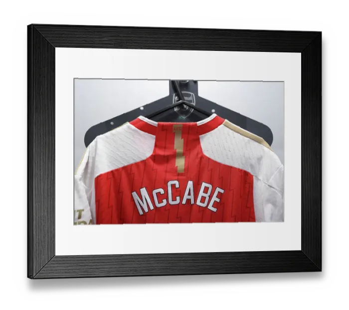 Framed Print : Arsenal Women's Squad: Katie McCabe's Detailed Shirt Up Close Before Arsenal vs. Aston Villa (2022-23) Framed Print : Arsenal Women's Squad: Katie McCabe's Detailed Shirt Up Close Before Arsenal vs. Aston Villa (2022-23)