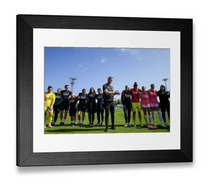 Framed Print : Arsenal Women's Team: Jonas Eidevall Rallies Players During FA WSL Clash Against Aston Villa