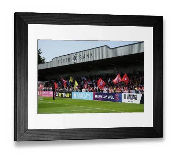 Framed Print : Arsenal Women vs. Aston Villa: Passionate Fan Support at Meadow Park