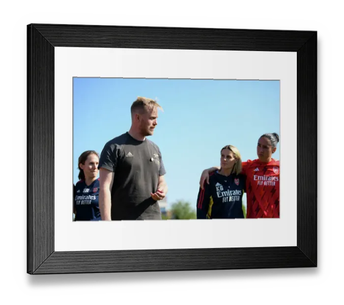 Framed Print : Arsenal Women's Team: Jonas Eidevall Motivates Players during FA WSL Clash against Aston Villa