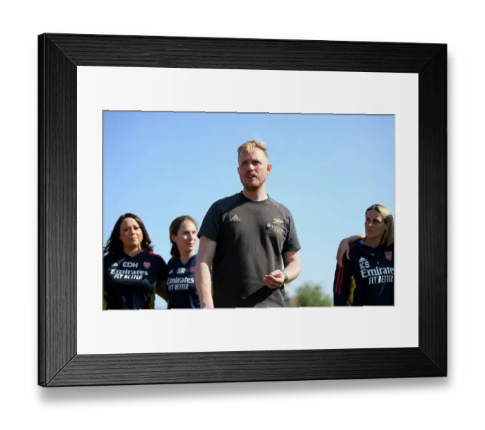 Framed Print : Arsenal Women's Team: Jonas Eidevall Gives Pep Talk After Arsenal v Aston Villa Match, FA Women's Super League 2022-23