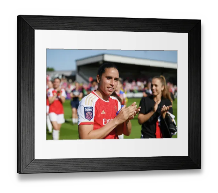 Framed Print : Arsenal Women Celebrate Title Triumph: Rafaelle Souza Applauds Fans After Arsenal v Aston Villa FA Women's Super League Victory