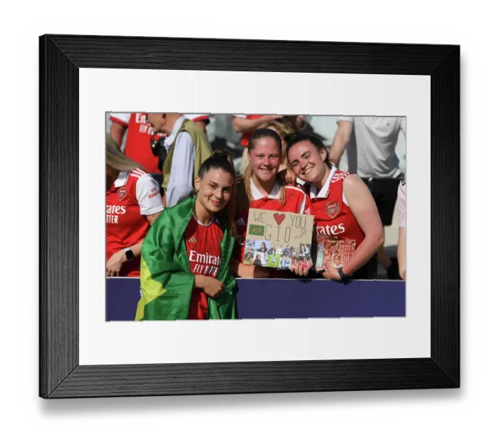 Framed Print : Arsenal Women Celebrate Title Win: Gio Queiroz and Fans at Meadow Park Framed Print : Arsenal Women Celebrate Title Win: Gio Queiroz and Fans at Meadow Park