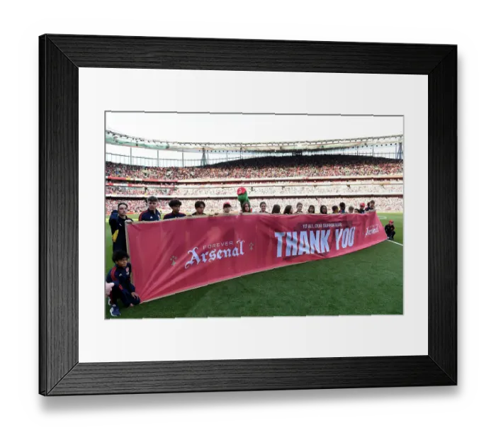 Framed Print : Arsenal FC Supporters Celebrate Season's End with Banner Tribute vs. Wolverhampton Wanderers