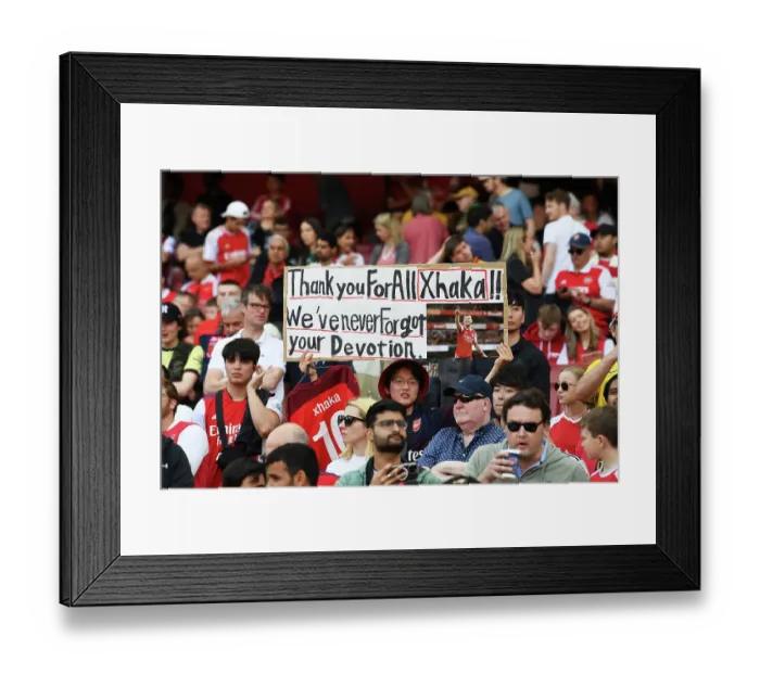Framed Print : Arsenal Fans Show Gratitude: Xhaka Appreciation Banner at Emirates Stadium vs Wolverhampton Wanderers (2022-23)