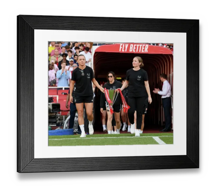 Framed Print : Arsenal FC Celebrate Conti Cup Victory: Katie McCabe and Kim Little with the Trophy (Arsenal vs. Wolverhampton Wanderers, 2022-23)